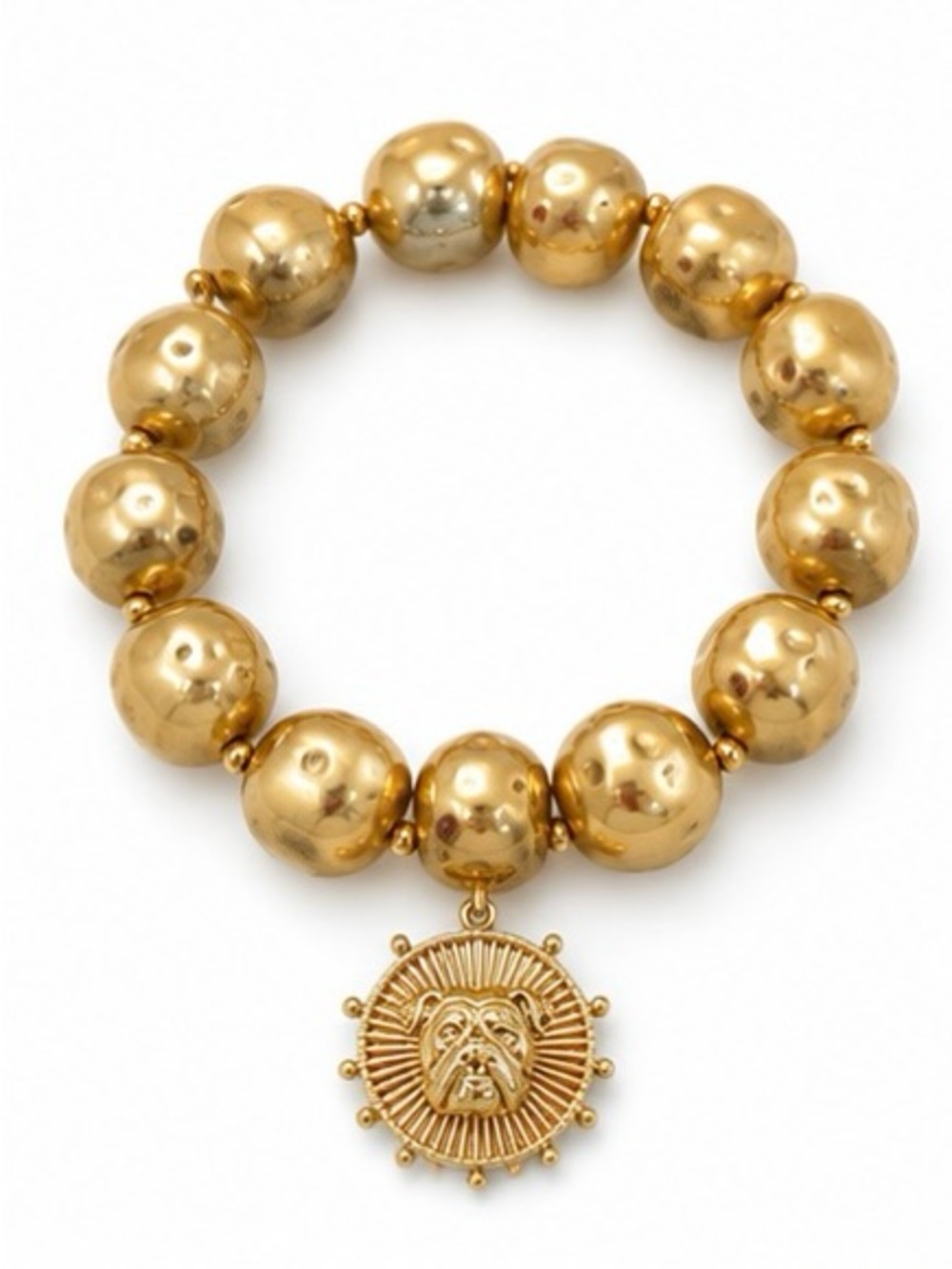 Georgia Bulldogs Gold Beaded Bracelet, UGA Stretch Bracelet, Bulldog Charm Brace